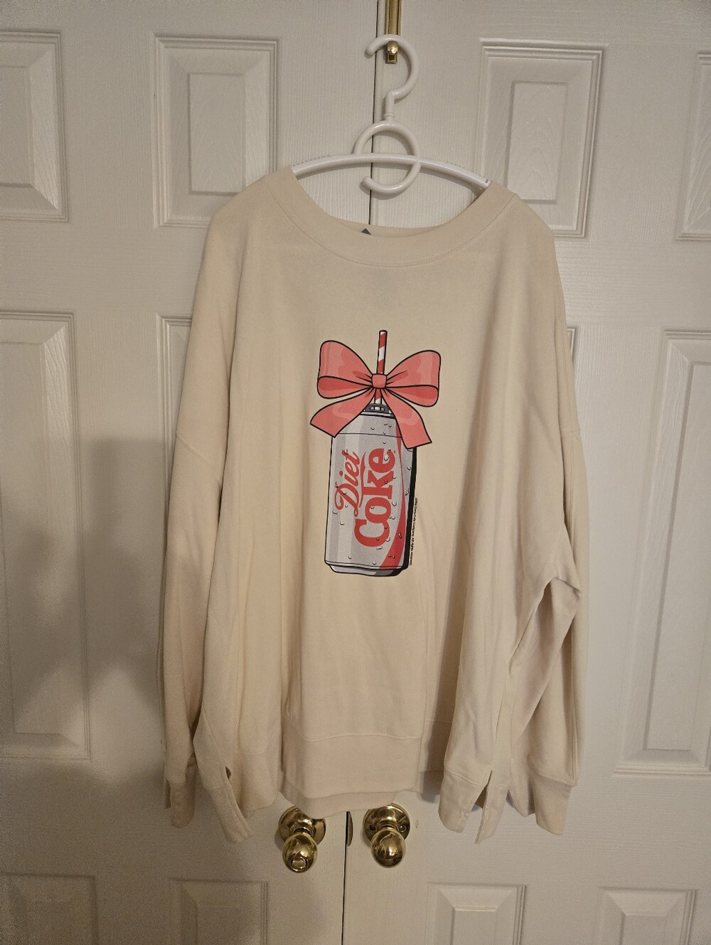 Instant Message Cream Graphic Sweater with Pink Bow and Diet Coke Can